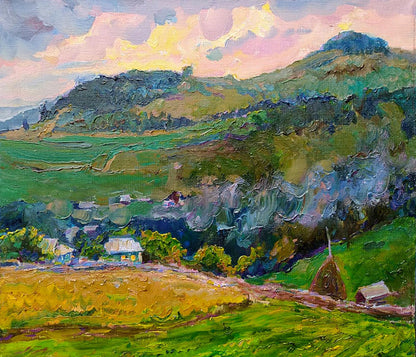 Vibrant impressionist oil painting Evening in the mountains by Leonid Pavlenko