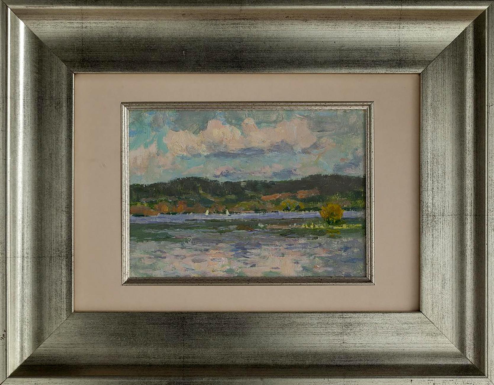 Framed Oil Painting Reservoir by Yury Konovalov serene lake landscape