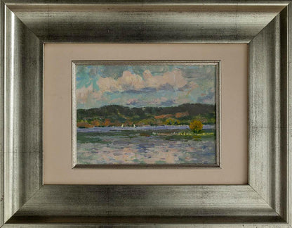 Framed Oil Painting Reservoir by Yury Konovalov serene lake landscape