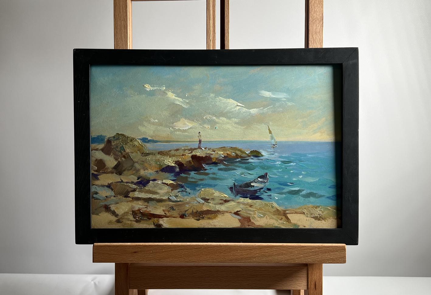 Oil painting Admire the sunset at sea by Yuriy Suprunchuk coastal scene