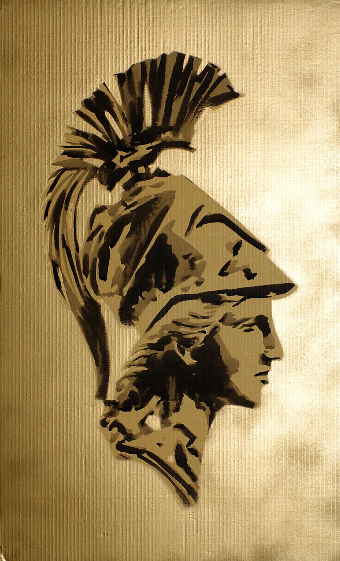 Bronze stylized Athena warrior profile in crested helmet by Dima Filatov acrylic painting