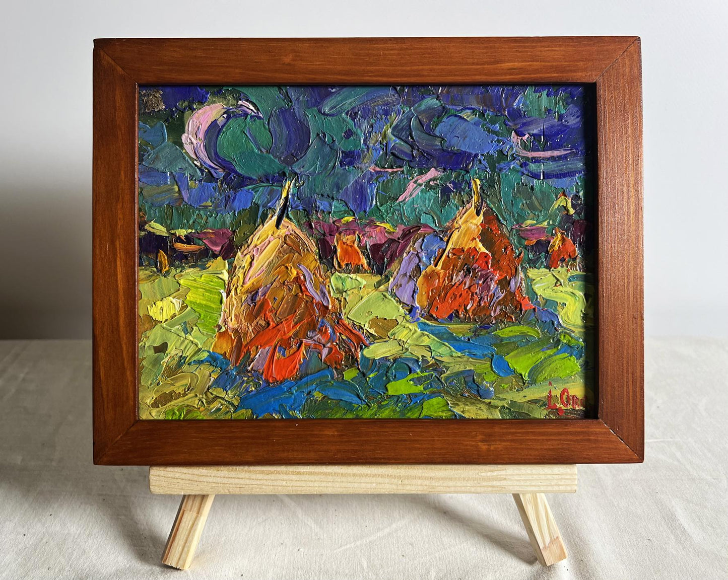 Oil painting Walking through the evening field by Oksana Ivanyuk in wooden frame