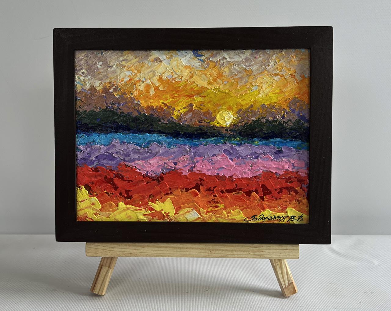 Oil painting Farewell light on the horizon by V. Zadorozhnya in dark frame