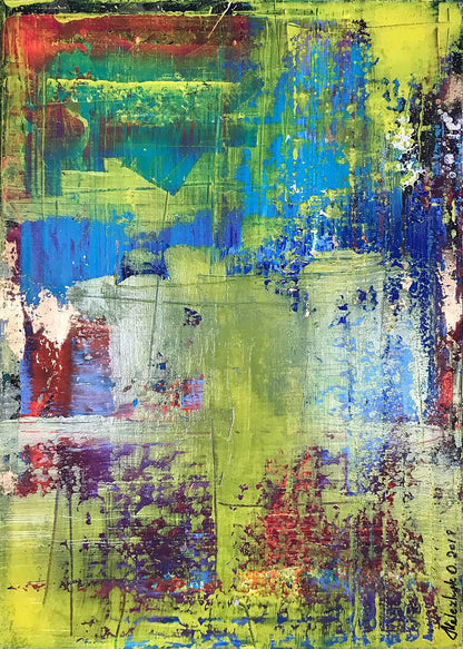 Vibrant Tender Summer acrylic painting by Olga Melezhik, bold green blue strokes