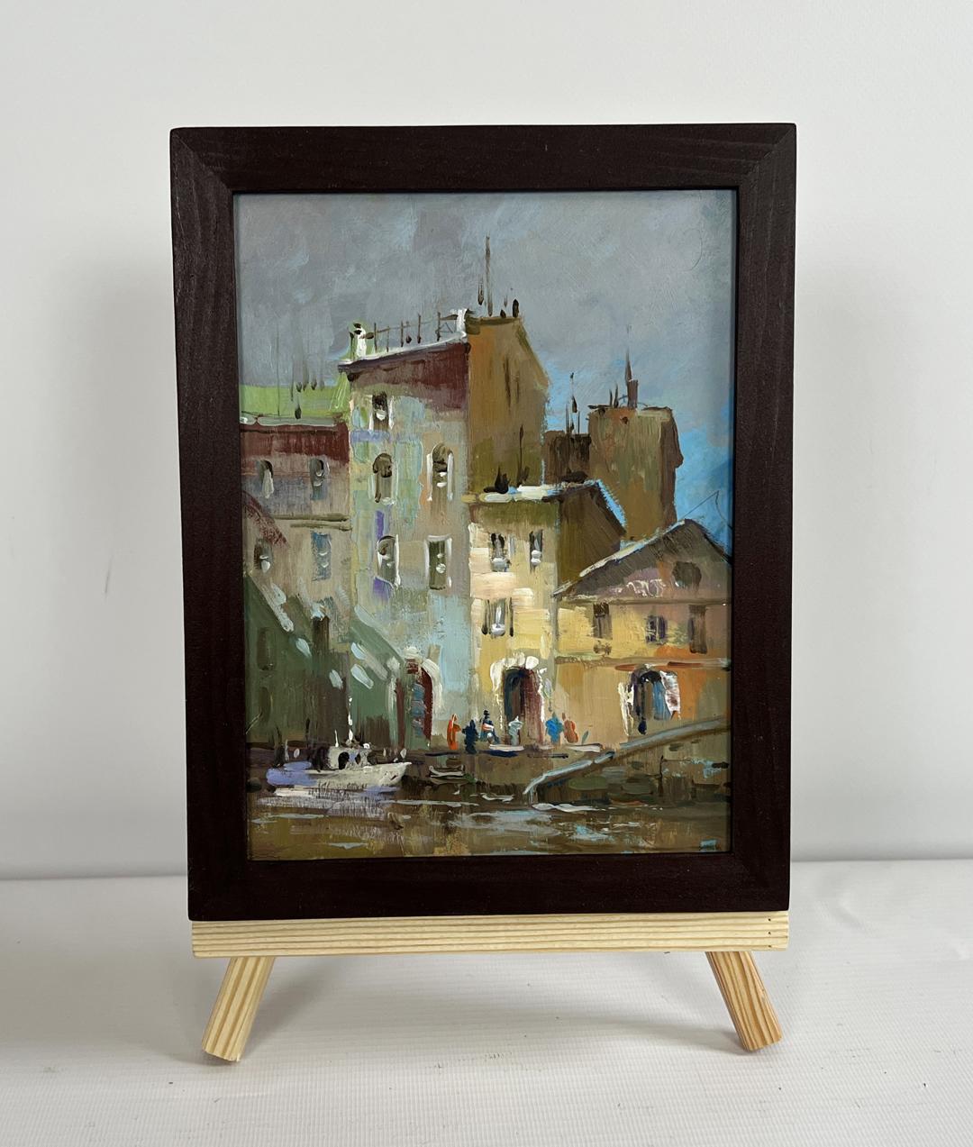 Framed oil painting Shadows of a City Street by Yuriy Suprunchuk