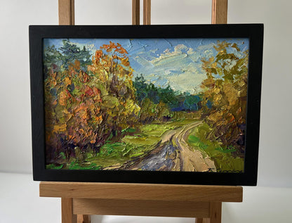 Oil painting Road through the autumn forest by Boris Serdyuk