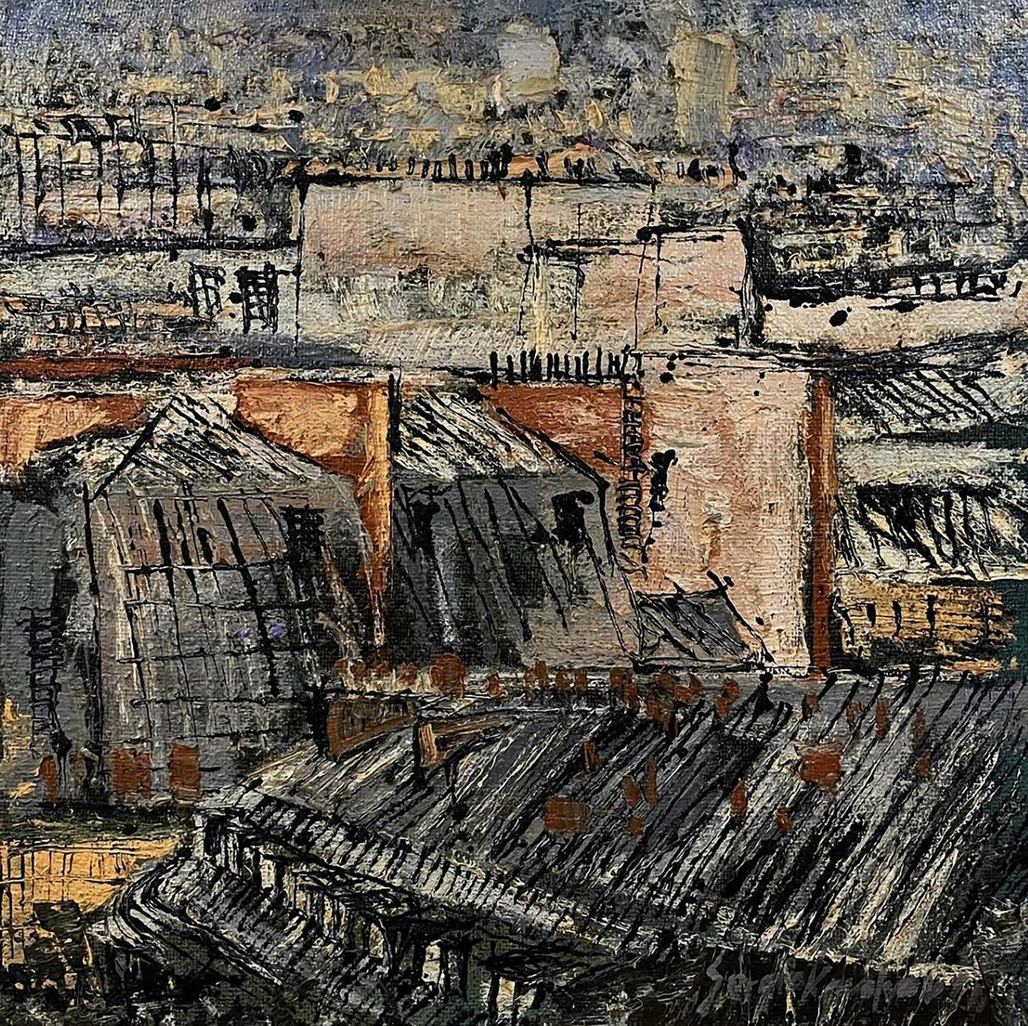 Abstract expressionist oil painting Life in the city by Serhiy Kovalev