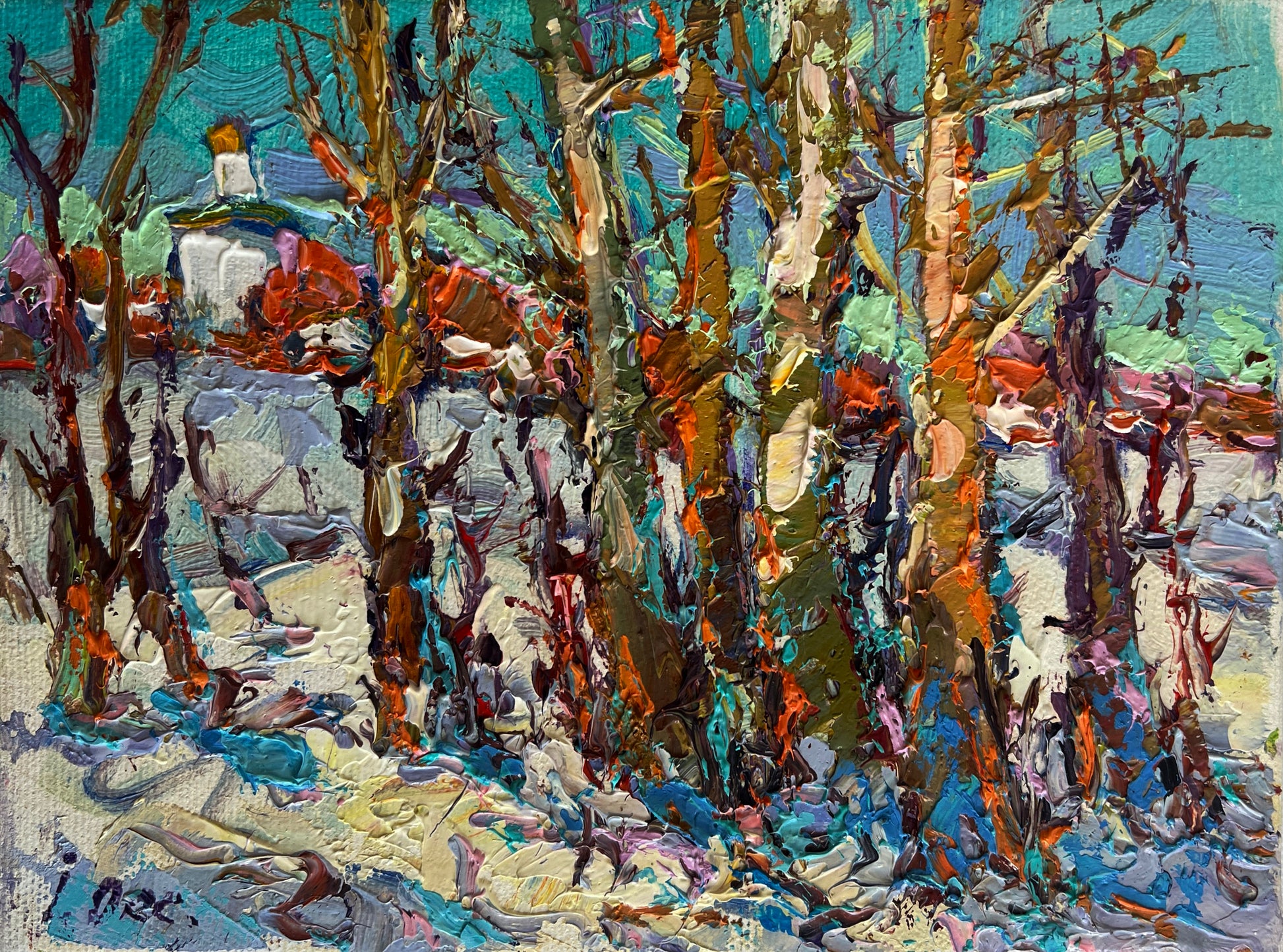 Vibrant impressionist snowy trees by Oleksiy and Oksana Ivaniuk fine art