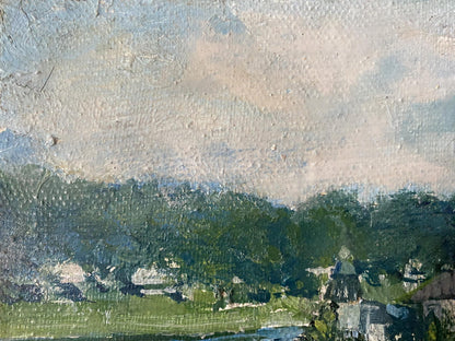 Oil painting Staritsa V. Odintsov: serene green hills under cloudy sky
