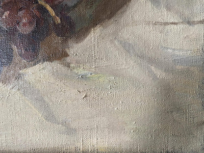 Oil painting Juicy grapes V. Tomov on textured canvas with impasto strokes