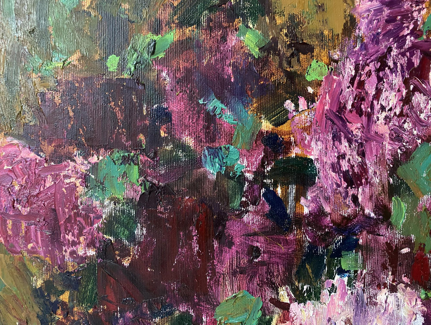 Oil painting Lilac by Serhii Ivanovych Kovtun with magenta, green, purple strokes
