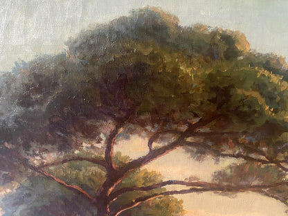 Impressionistic lush tree in Holidays on sailboats Abattucci oil painting