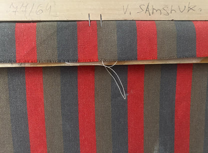 Red and dark gray striped fabric texture in Samchuk Vasily Alexandrovich oil painting