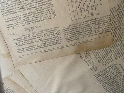 Aged yellowed paper with Cyrillic text and math equations in Samchuk Vasily Alexandrovich oil painting book