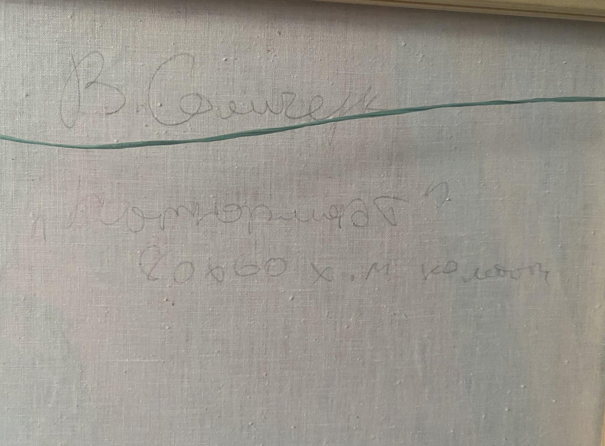 Back of oil painting Book and flowers by Samchuk Vasily Alexandrovich with Cyrillic signature
