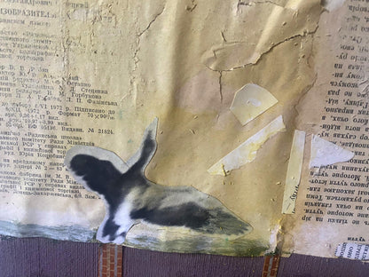 Black-and-white bird silhouette on aged paper, Samchuk Vasily Alexandrovich oil painting back