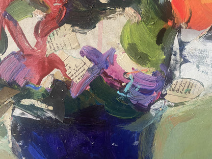 Oil painting Flowers on the table by Samchuk Vasily Alexandrovich with bold abstract strokes