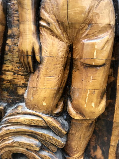 Hand-carved social realism Communist Labor Brigade wooden sculpture