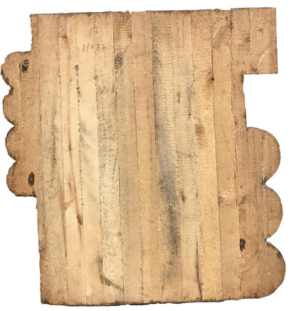 Weathered light brown wooden panel with scalloped edges, Social realism Devotion to the cause of communism
