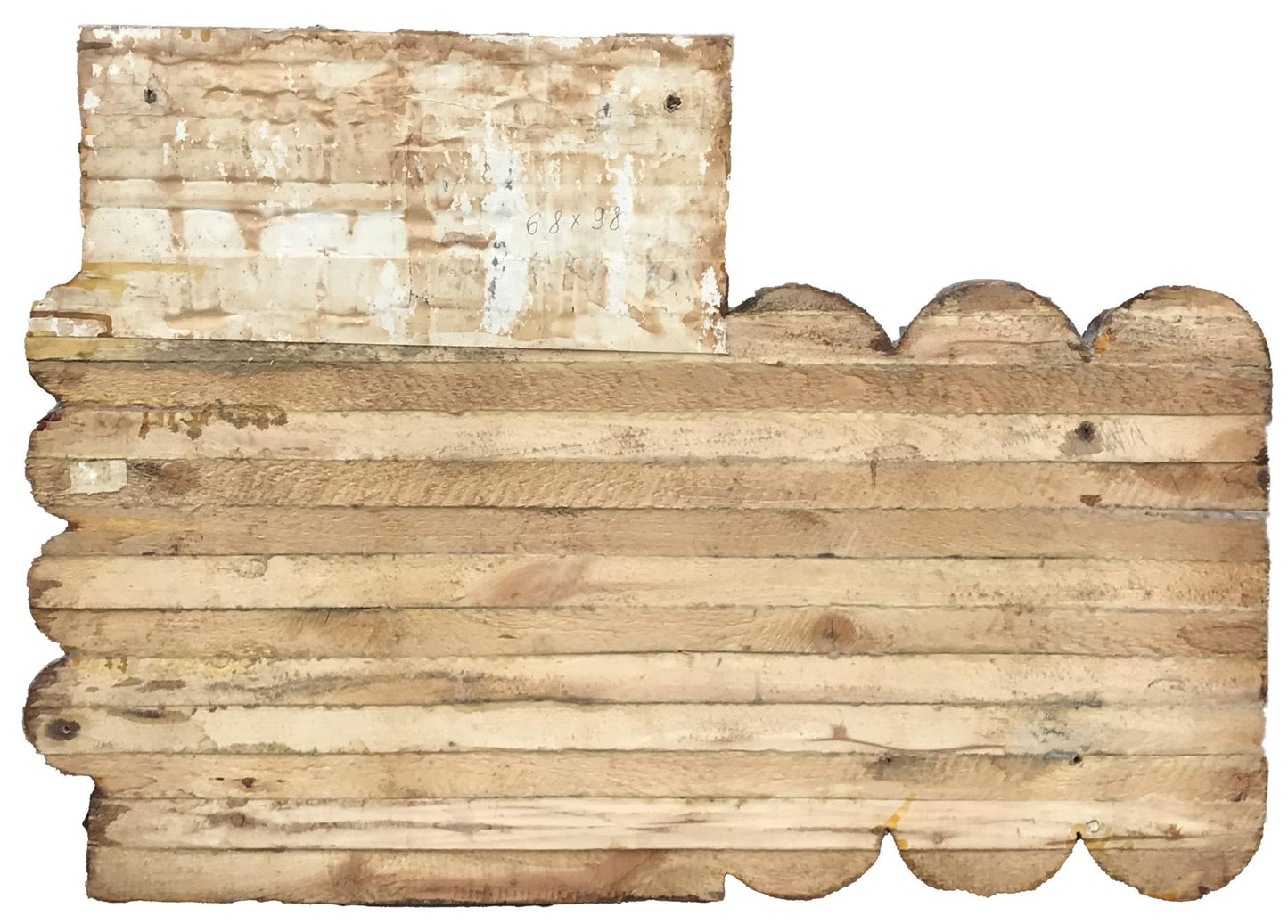 Reclaimed wood panel with rustic weathered scalloped edges