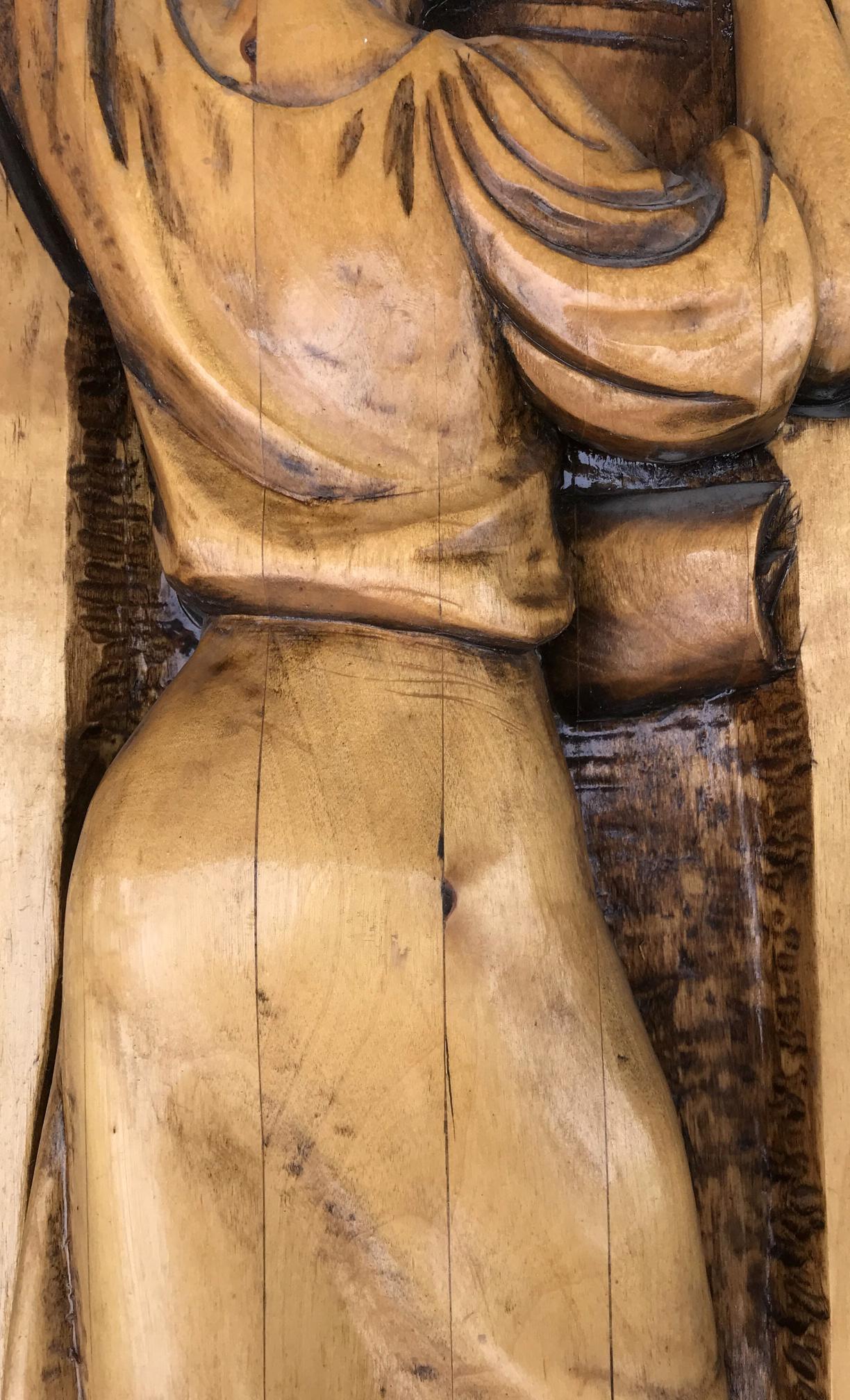 Intricately carved wooden Social realism figure in Law on Nature Protection style