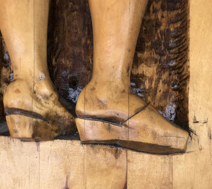 Carved wooden feet in light natural finish for Social realism Law on Nature Protection product