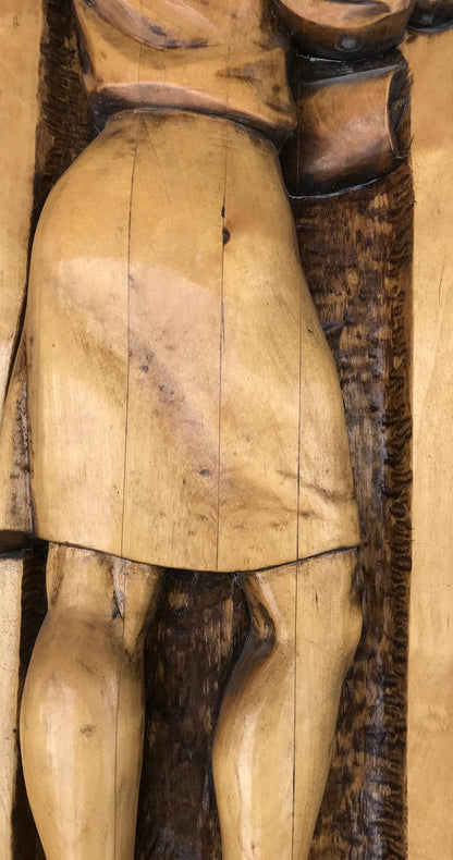 Hand-carved wooden figure with light brown finish, Social realism Law on Nature Protection