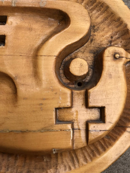 Social realism Dove of peace carved wooden cookie mold with dove and cross