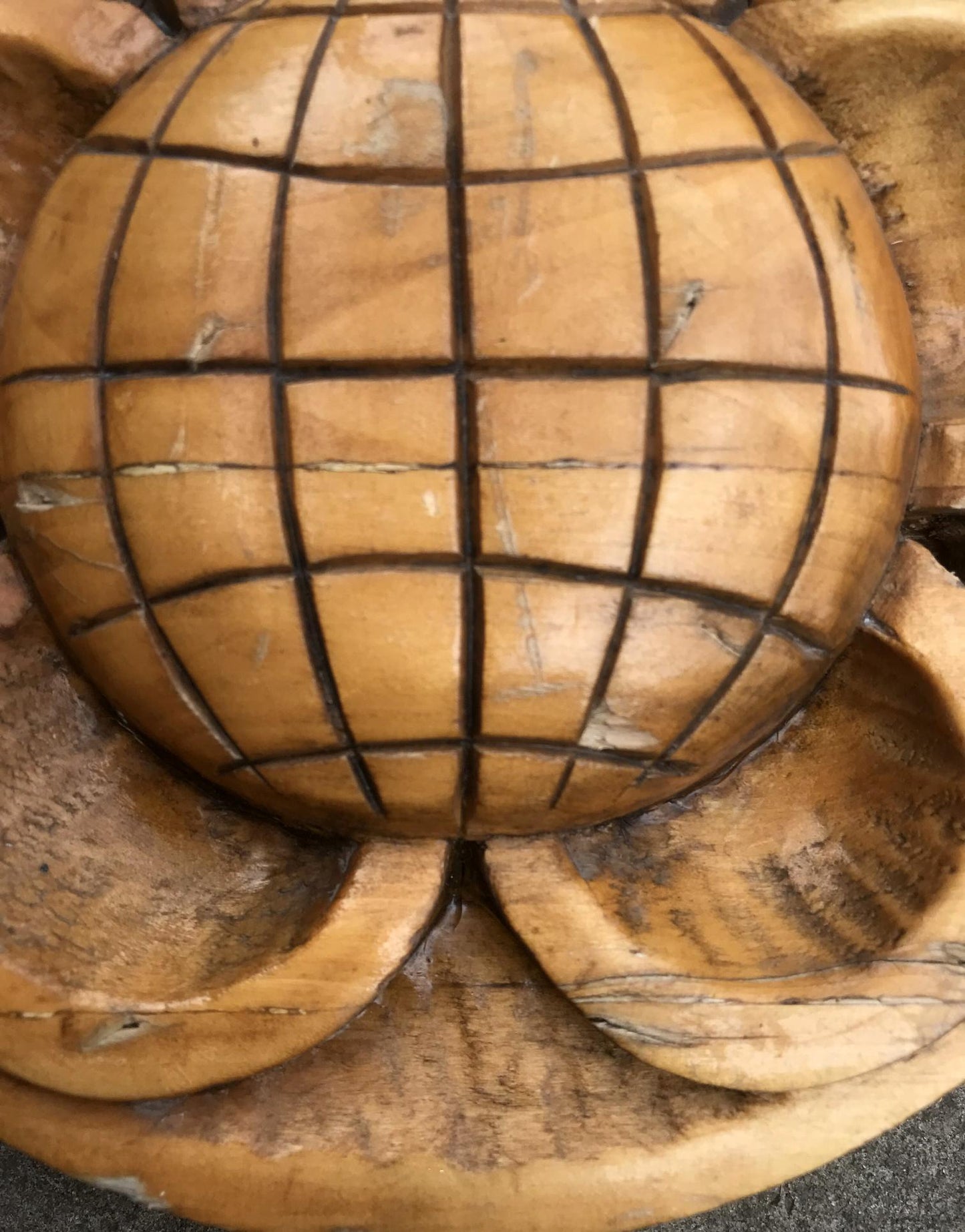 Hand-carved wooden bowl with globe latitude longitude design