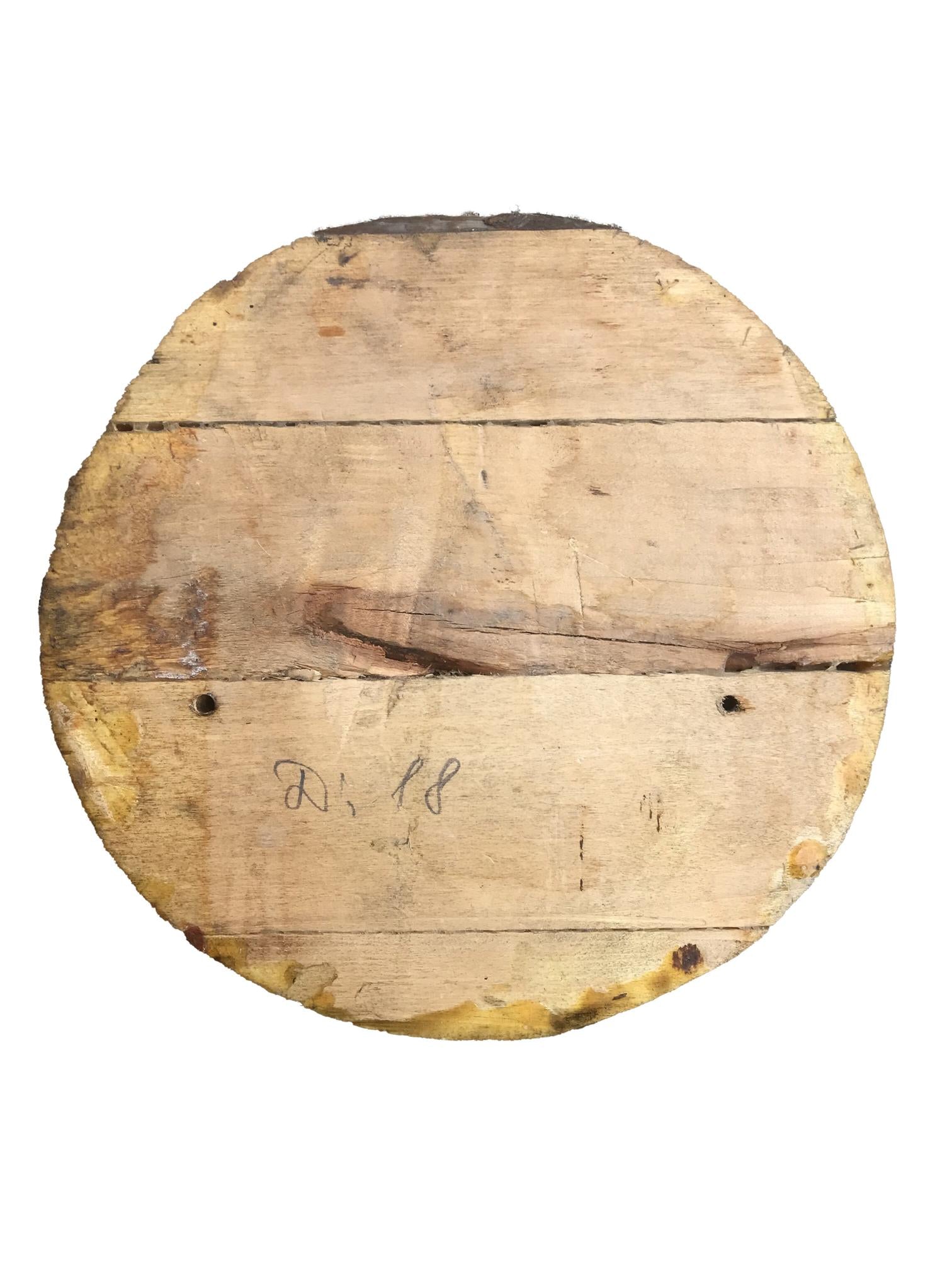 Weathered wooden plaque back with grain, nail holes, Social realism Science design