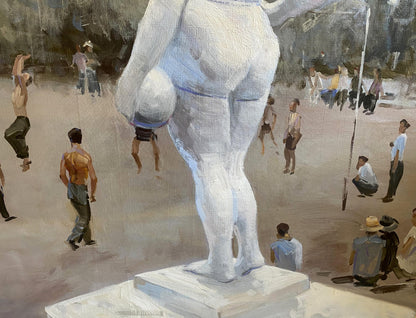 White marble nude male statue oil painting Alushta city unknown artist