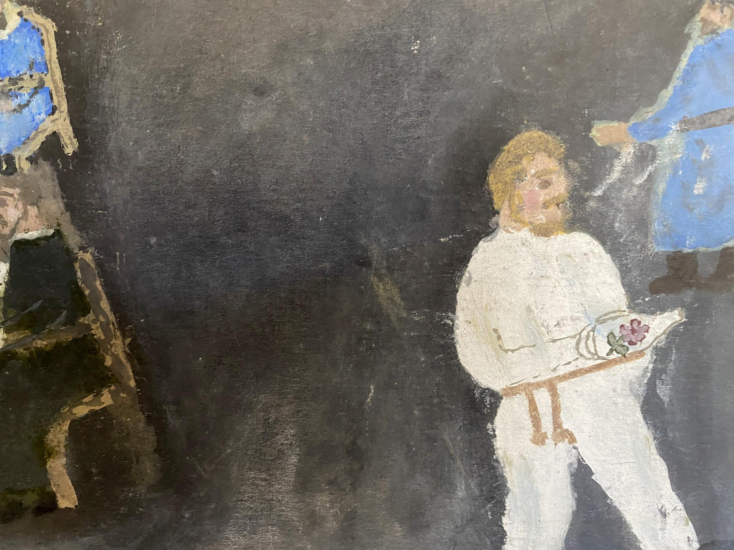 Oil painting by Tavern Petr Nagulyak: white-robed figure with ornate floral scroll