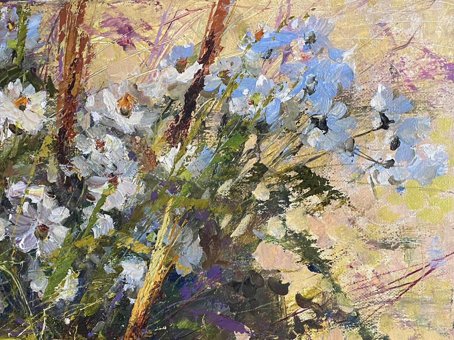 Vibrant impressionist oil painting of daisies bouquet by A. Nikolaevsky