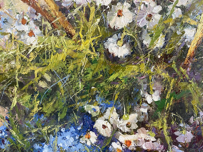 Vibrant oil painting Bouquet of daisies by A. Nikolaevsky with white flowers