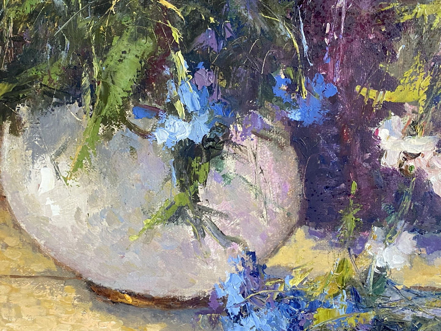 Oil painting of A. Nikolaevsky bouquet of daisies in white vase