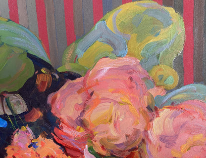 Oil painting Evening still life by Samchuk Vasily Alexandrovich: vibrant pink and orange roses
