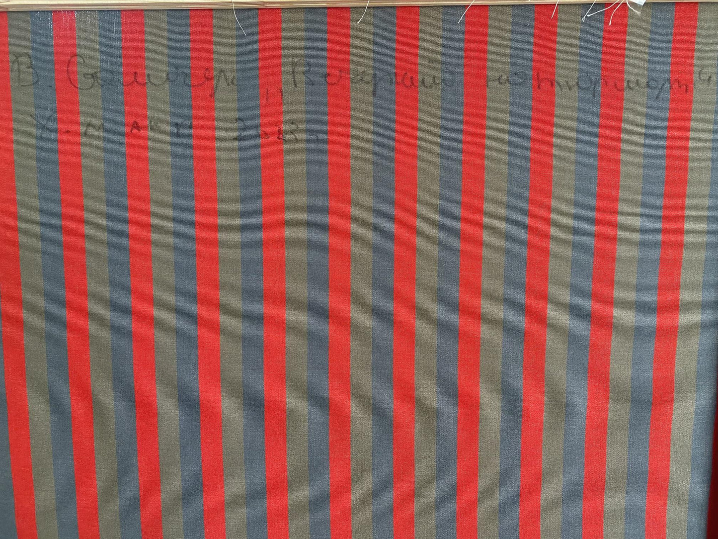 Oil painting Evening still life by Samchuk Vasily Alexandrovich, red gray stripes Cyrillic back
