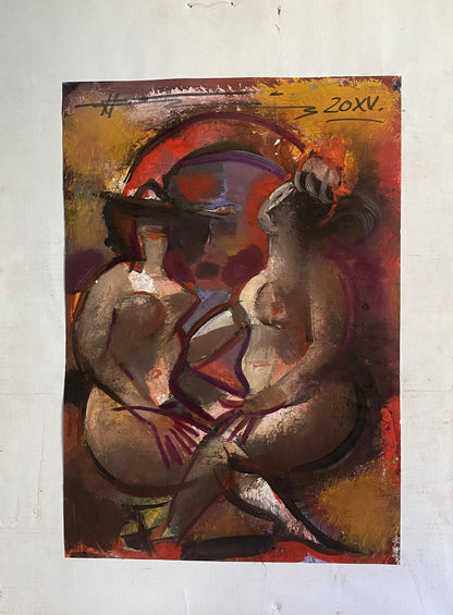 Oil painting of two female figures by Nikolai Nikolaevich Prokopenko