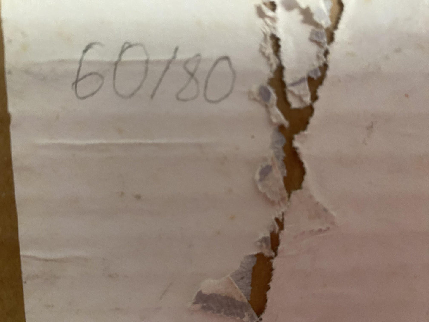 Back of Nikolai Nikolaevich Prokopenko oil painting with torn cardboard 60/80 label