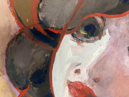 Abstract gray, white, red oil portrait of girl by Prokopenko