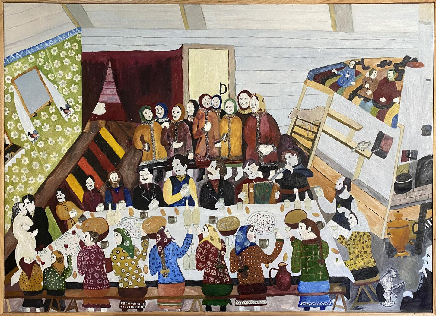 Vibrant oil painting by Ryman Evgeny Nikolaevich of wedding communal meal