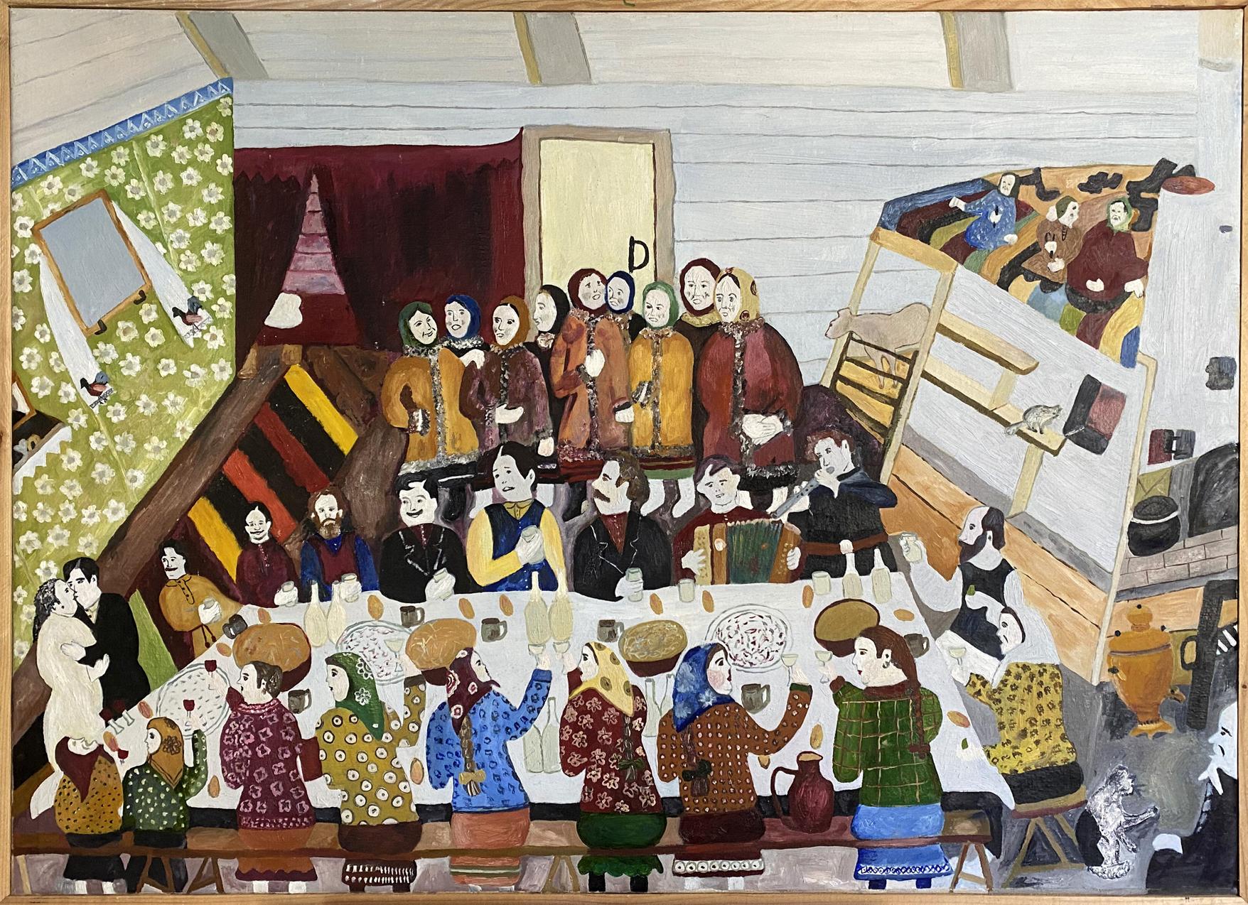 Vibrant oil painting by Ryman Evgeny Nikolaevich of wedding communal meal