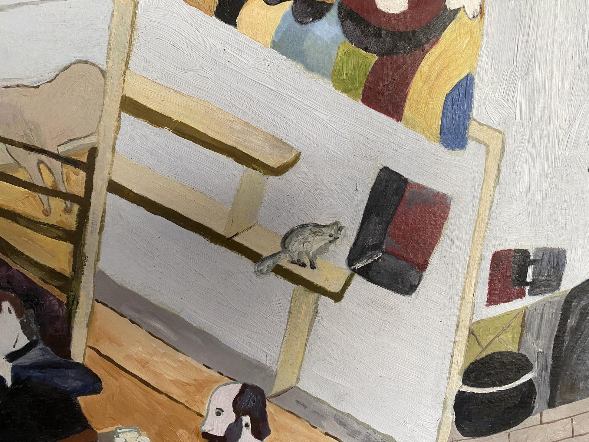 Oil painting of gray and white squirrel on shelf by Ryman Evgeny Nikolaevich