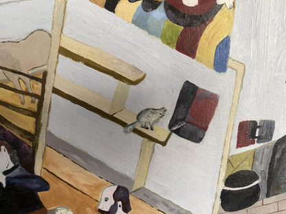 Oil painting of gray and white squirrel on shelf by Ryman Evgeny Nikolaevich