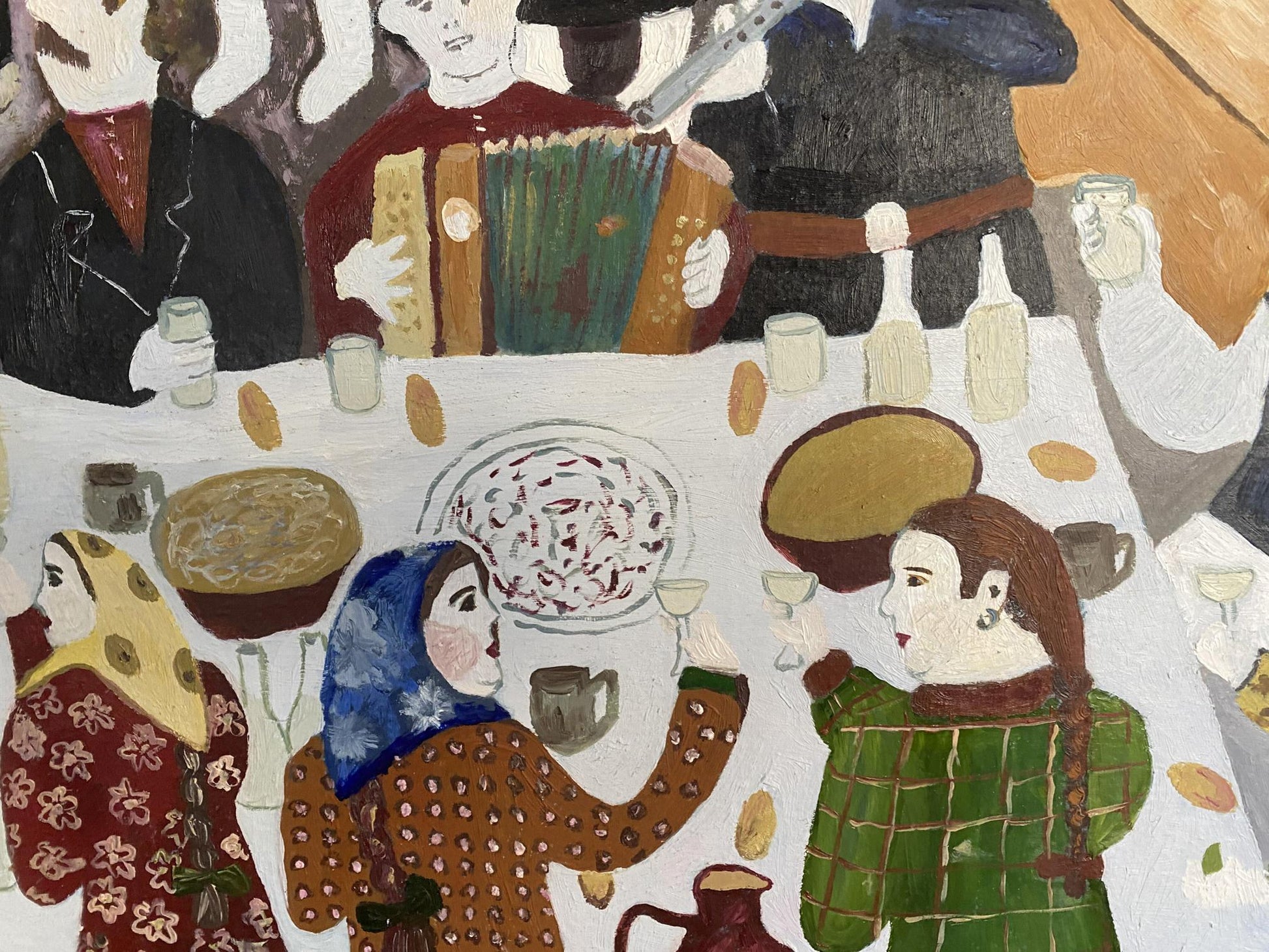 Vibrant oil painting by Ryman Evgeny Nikolaevich of wedding feast gathering