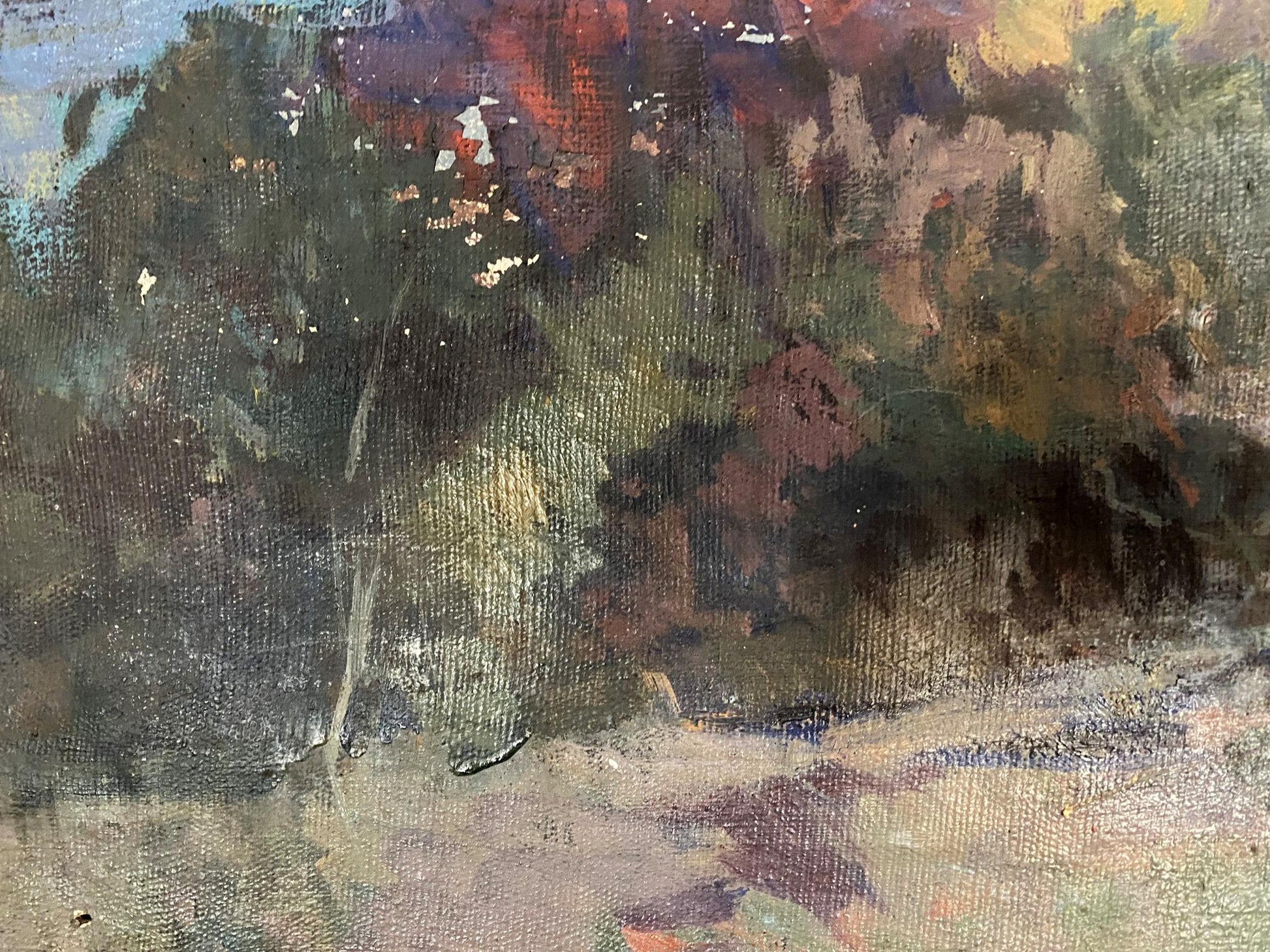 Oil painting Near the river by Ryzhykh Victor Ivanovich, abstract earthy tones