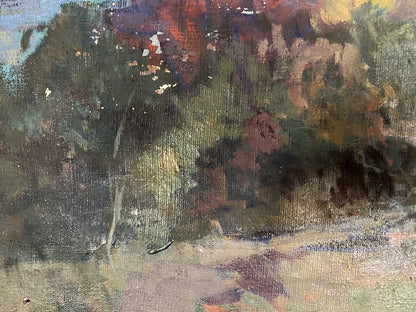 Oil painting Near the river by Ryzhykh Victor Ivanovich, abstract earthy tones