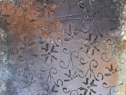 Textured copper-toned metal back of Sweet Home oil painting by Zhalobnyuk