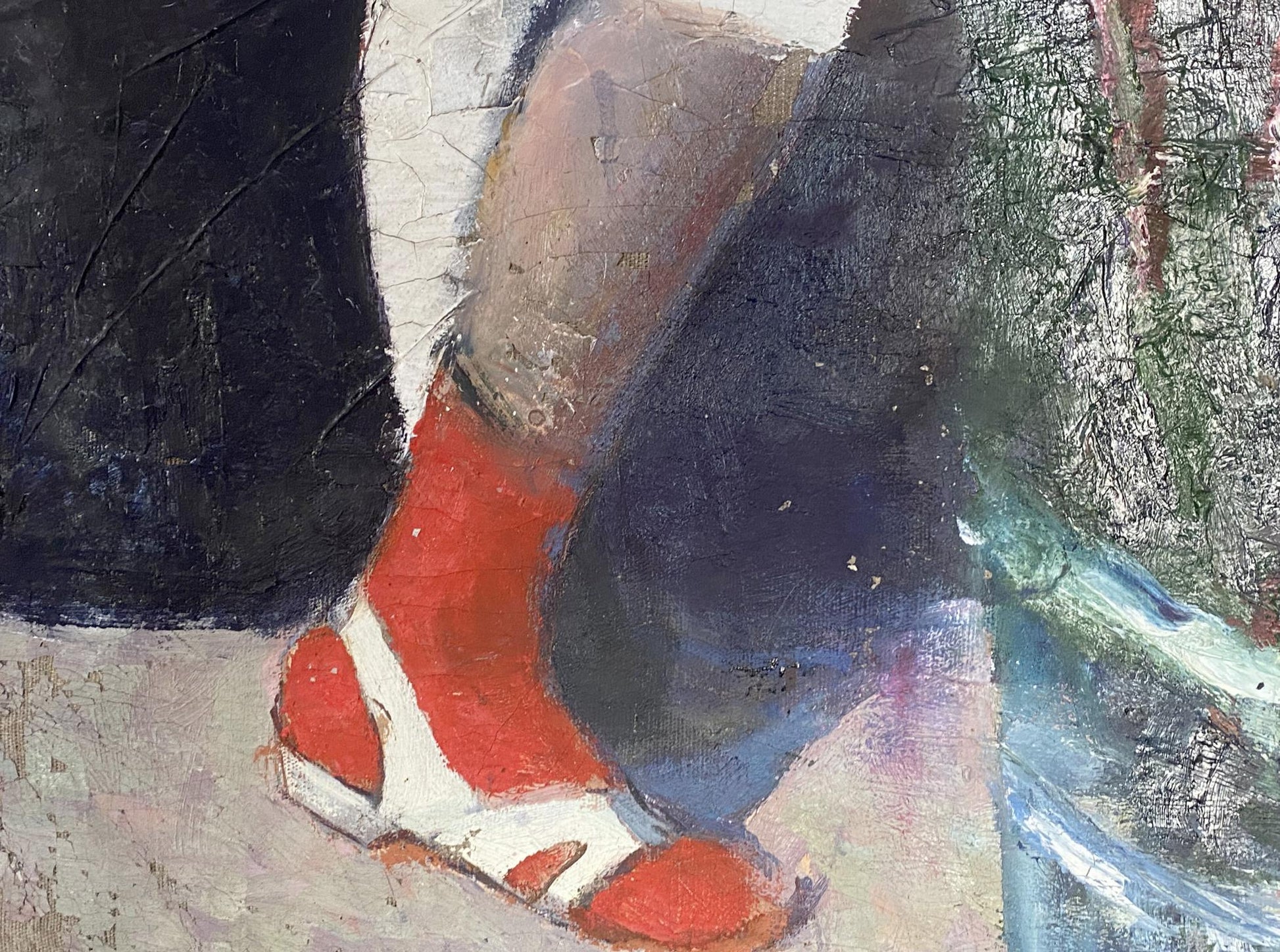 Vibrant red white Oil painting Sweet home sandal by Zhalobnyuk Stanislav Vasilievich