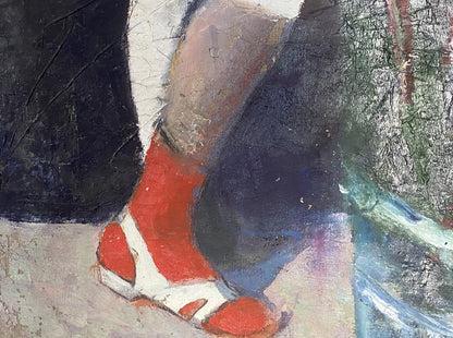 Vibrant red white Oil painting Sweet home sandal by Zhalobnyuk Stanislav Vasilievich